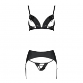 Комплект з екошкіри Passion MILEY SET L/XL, black, трусики, бюстгальтер, пояс для панчіх