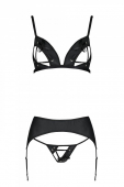 Комплект з екошкіри Passion MILEY SET S/M, black, трусики, бюстгальтер, пояс для панчіх