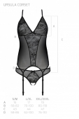 Корсет із пажами, трусики з ажурним декором та відкритим кроком Passion URSULA CORSET XXL/XXXL black