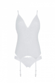 Корсет із пажами, трусики з ажурним декором та відкритим кроком Passion URSULA CORSET L/XL, white