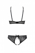 Комплект: бра, трусики з ажурним декором та відкритим кроком Passion URSULA SET XXL/XXXL, black