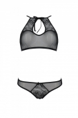 Комплект: бра, трусики з ажурним декором та відкритим кроком Passion URSULA SET XXL/XXXL, black