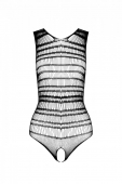 Бодістокінг з доступом Passion BS086 black, вертикальна сітка, виріз на спинці