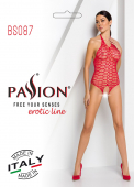 Бодістокінг у велику сітку Passion BS087 red, відкрита спина, халтер, з доступом