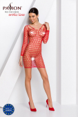 Бодістокінг-сукня з глибоким коміром Passion BS093 red, довгі рукави