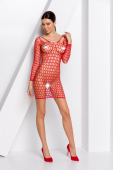 Бодістокінг-сукня з глибоким коміром Passion BS093 red, довгі рукави