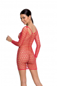 Бодістокінг-сукня з глибоким коміром Passion BS093 red, довгі рукави