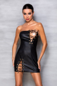 Мінісукня з екошкіри Passion CELINE CHEMISE XXL/XXXL, black, шнурівка, трусики в комплекті