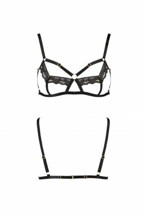 Бюстгальтер-стрепи з мереживом Passion Exclusive SOLON BRA XXL/XXXL, black, трусики в комплекті