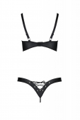 Комплект з екошкіри Passion CELINE BIKINI 4XL/5XL black, відкритий бра, стрінги зі шнурівкою