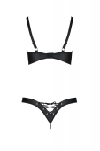 Комплект з екошкіри Passion CELINE BIKINI 6XL/7XL black, відкритий бра, стрінги зі шнурівкою