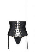 Пояс-корсет з екошкіри Passion CELINE SET with Open Bra 4XL/5XL, black, шнурівка, пажі, стрінги
