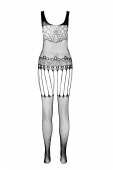 Бодістокінг Passion ECO BS001 One Size white, з доступом, імітація підв’язок, флористичний декор