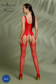Бодістокінг Passion ECO BS007 red, з доступом, силуетний малюнок, імітація підв’язок