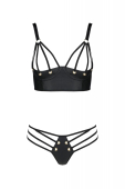 Комплект з екошкіри Passion MALWIA BIKINI 4XL/5XL black, з люверсами та ремінцями, бра, трусики