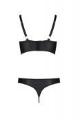 Комплект з екошкіри Passion MALWIA BIKINI 4XL/5XL black, з люверсами та ремінцями, бра, трусики