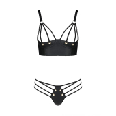 Комплект з екошкіри Passion MALWIA BIKINI 4XL/5XL black, з люверсами та ремінцями, бра, трусики