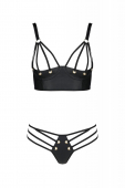 Комплект з екошкіри Passion MALWIA BIKINI 6XL/7XL black, з люверсами та ремінцями, бра, трусики