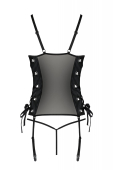 Сітчастий корсет з екошкіри Passion MALWIA CORSET 4XL/5XL black, з люверсами та знімними пажами