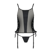 Сітчастий корсет з екошкіри Passion MALWIA CORSET 6XL/7XL black, з люверсами та знімними пажами