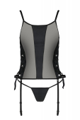 Сітчастий корсет з екошкіри Passion MALWIA CORSET 6XL/7XL black, з люверсами та знімними пажами
