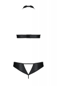 Комплект із екошкіри Passion MALWIA SET with Open Bra 4XL/5XL black, топ та трусики з люверсами