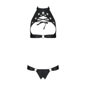 Комплект із екошкіри Passion MALWIA SET with Open Bra 6XL/7XL black, топ та трусики з люверсами