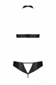 Комплект із екошкіри Passion MALWIA SET with Open Bra 6XL/7XL black, топ та трусики з люверсами