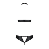 Комплект із екошкіри Passion MALWIA SET with Open Bra 6XL/7XL black, топ та трусики з люверсами