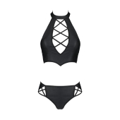 Комплект з екошкіри Passion NANACY BIKINI 4XL/5XL black, бра та трусики з імітацією шнурівки