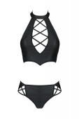 Комплект з екошкіри Passion NANACY BIKINI 6XL/7XL black, бра та трусики з імітацією шнурівки