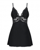 Сатиновий пеньюар із мереживом Obsessive 810-BAB-1 babydoll & thong S/M, чорний, пеньюар, танга