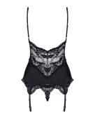 Сатиновий мереживний корсет Obsessive 810-COR-1 babydoll & thong L/XL, чорний, корсет, танга