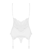 Сатиновий мереживний корсет Obsessive 810-COR-2 babydoll & thong L/XL, білий, корсет, танга