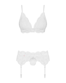 Мереживний комплект білизни Obsessive 810-SEG-1 L/XL White, бюстгальтер, стрінги, пояс для панчіх