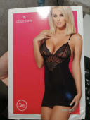 Сатиновий комплект для сну з мереживом Obsessive 828-CHE-1 chemise & thong S/M  (м'ята упаковка!!!)