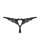 Мереживні танги з двома отворами Obsessive 831-THC-1 crotchless thongL/XL, чорні, бантики