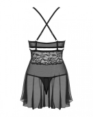 (SALE) Еротичний мереживний комплект із сіточкою Obsessive 838-BAB-1babydoll & thong black S/M, чорний, пен