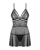 (SALE) Еротичний мереживний комплект із сіточкою Obsessive 838-BAB-1babydoll & thong black S/M, чорний, пен