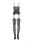 (SALE) Бодістокінг Obsessive Bodystocking G310 S/M/L, топ, панчохи, підв’язки, круглі вирізи