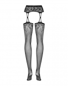 Панчохи-стокінги з рослинним малюнком Obsessive Garter stockings S206 black S/M/L чорні, імітація га