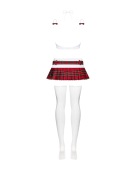 Еротичний костюм школярки з мініспідницею Obsessive Schooly 5pcs costume S/M, біло-червоний, топ, сп