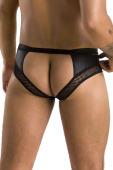 Чоловічі труси з ланцюжком Passion 030 SLIP TOM S/M Black, екошкіра, відкриті сідниці