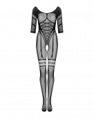 Сітчастий бодістокінг з імітацією підв’язок Obsessive Bodystocking G329 XL/XXL, black, з доступом