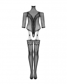 Нейлоновий бодістокінг з імітацією панчіх Obsessive Bodystocking G333 S/M/L, black, з доступом