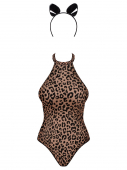 Еротичний костюм леопарда Obsessive Leocatia teddy S/M, боді, обруч з вушками