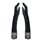 Високі рукавички з каменями та мереживом Obsessive Miamor gloves, black