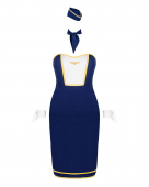 Еротичний костюм стюардеси Obsessive Stewardess uniform M/L, blue, сукня, пілотка, шарф, манжети