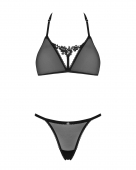 Напівпрозорий комплект Obsessive Celia Noir 2-pcs set XL/2XL, бюстгальтер, стрінги