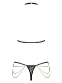 Комплект із ланцюжками Obsessive Pantheria 2-pcs set black L/XL, бюстгальтер, трусики